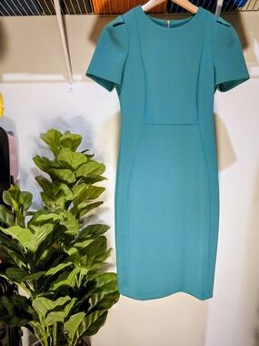 Calvin Klein Teal Sheath Dress with Cap Sleeves